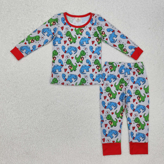 BLP0431  Bamboo Baby Boys Valentines Dinosaurs Heart Shirt Pants Pajamas Clothes Sets