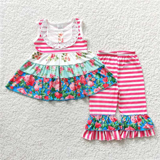 E2-11 Pink Striped Three-Layer Pattern Splicing Set