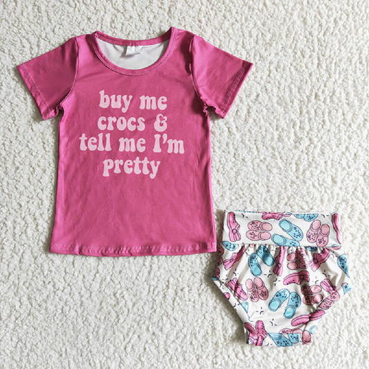 GBO0003 Pink Short Sleeve Briefs Set with  bow