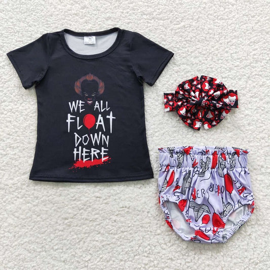 letter balloon clown black short-sleeved purple briefs headwear suit +headband GBO0171