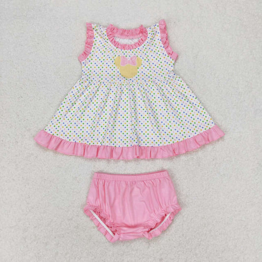 GBO0314 Bow color polka dot pink lace sleeveless briefs set