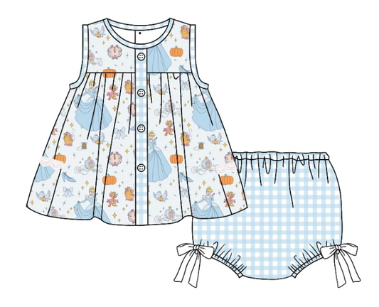 pre-order GBO0341 Princess Sleeveless Blue Plaid Briefs Set