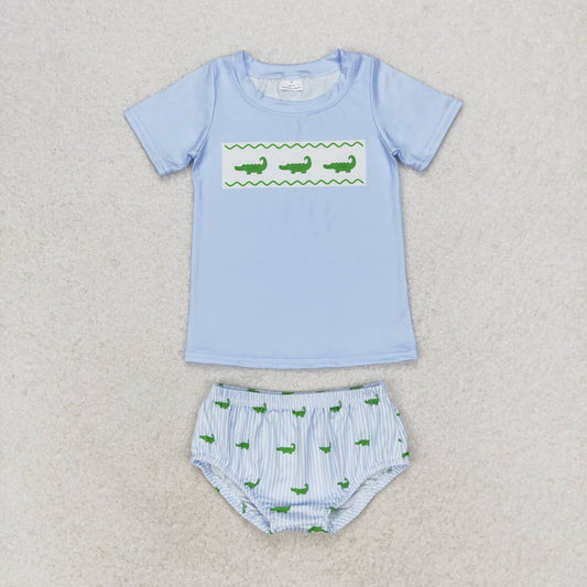 GBO0370 Crocodile Blue Short Sleeve Striped Briefs Bummies Set