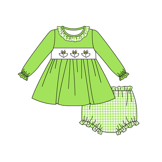 presale GBO0413 Green Plaid Lace Long Sleeve Briefs Set
