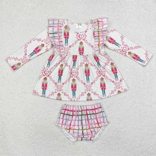 GBO0416 Christmas Bow Pattern Nutcracker Long Sleeve Plaid Briefs Set