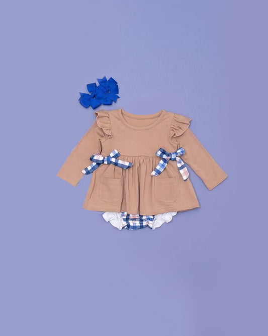 presale GBO0445 Blue plaid bow brown long-sleeved bummies suit  2024 10.8