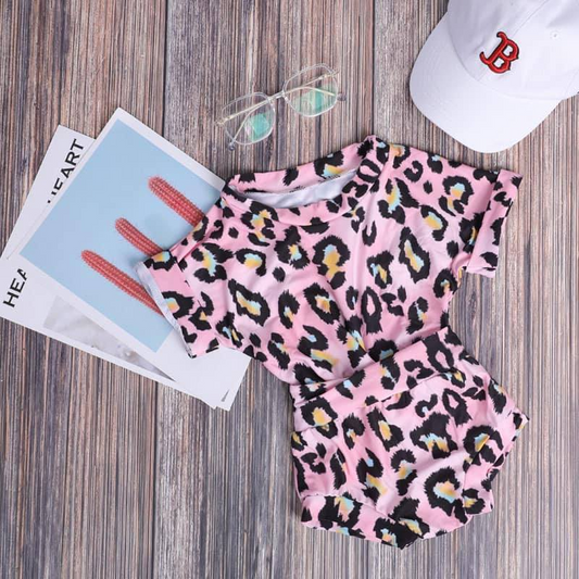 presale GBO0447 Leopard Print Pink Short Sleeve Briefs Set 2024 10.22