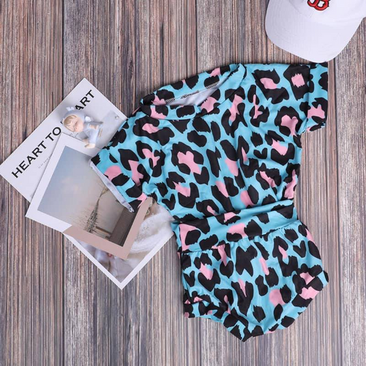 presale GBO0448  Leopard print blue short-sleeved briefs set 2024 10.22