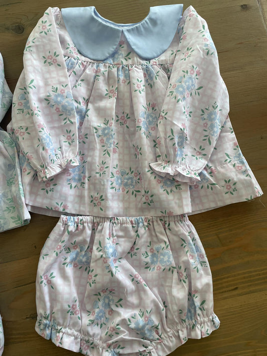 presale GBO0466 Baby Girls Blue Flowers Tunic Top Bummies Clothes Sets  D 2.14