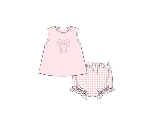 presale GBO0469 Pink checked bow pattern sleeveless briefs set  D 3.4