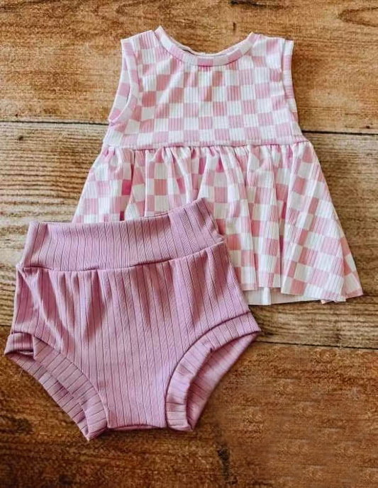 presale GBO0471 Baby Girls Pink Plaid Sleeveless Tunic Bummies Clothes Sets   D 3.3