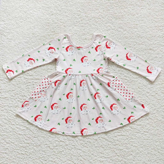 GLD0369 Santa Pocket Pink Long Sleeve Dress
