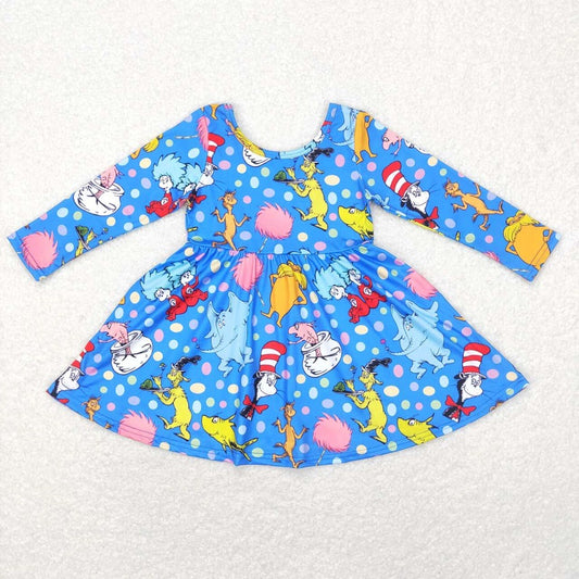 GLD0458 Cartoon color polka dot blue long sleeve dress