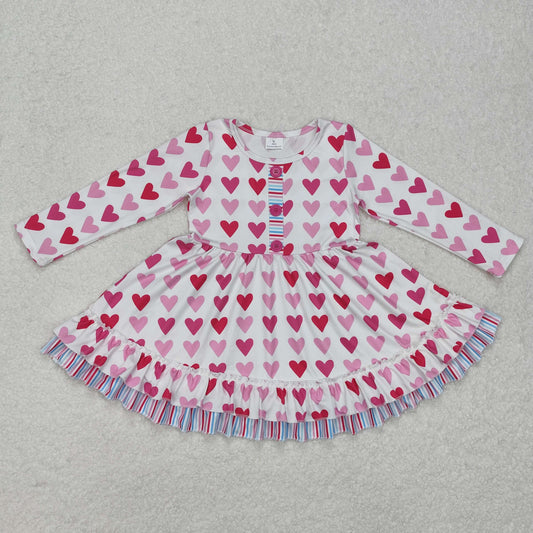 GLD0988 Valentine's Day Pink Heart Long Sleeve Dress