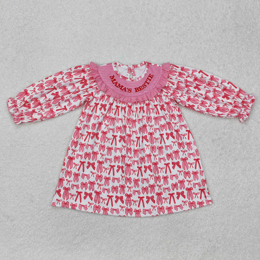GLD0990  Pink and white long-sleeved top with bow pattern dress