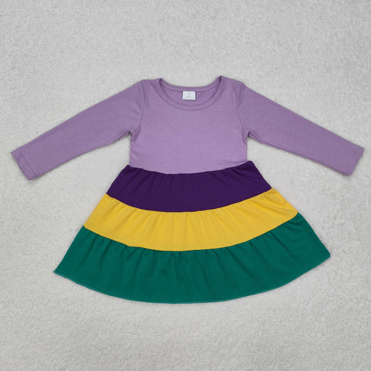GLD0997 Mardi Gras Yellow Green Purple Long Sleeve Dress