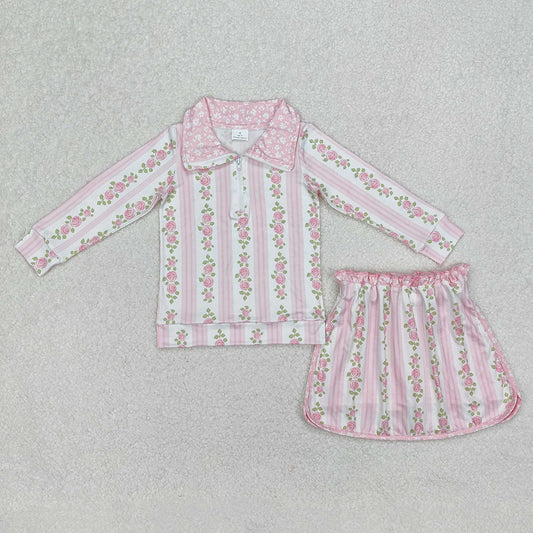 GLD1002   Baby Girls Pink Flowers Zip Top Skirt Skort Bottoms Sets D 3.10