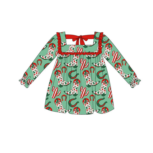 presale GLD1056 Christmas tree boots cactus western baby girls dresses D 5.15