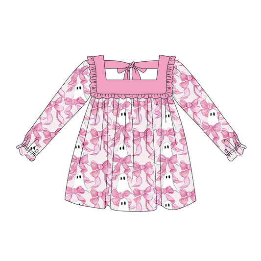 presale GLD1059 Long sleeves pink ruffle bow ghost girls Halloween dress D 5.16