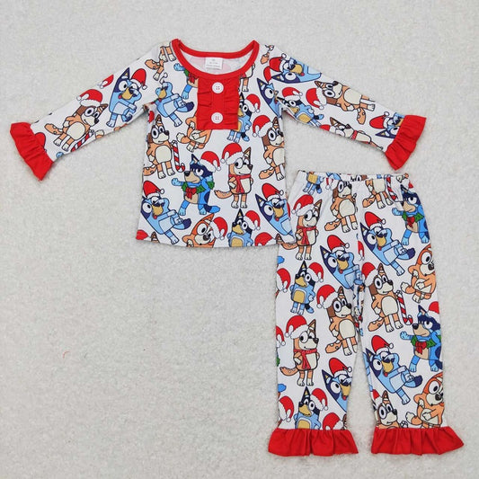 GLP0984 Cartoon Christmas hat lace red and white long-sleeved trousers suit