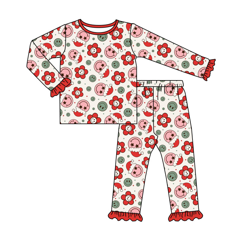 GLP1272 Bamboo Christmas  Flower Red Lace Long Sleeve Long Pants Pajama Set