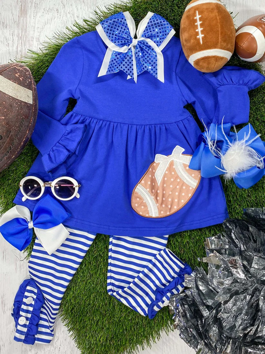 GLP1547 Solid Blue Long Sleeve Striped Trousers Suit