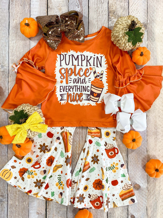 GLP1637  pumpkin spice letter cup orange lace long sleeve trousers suit