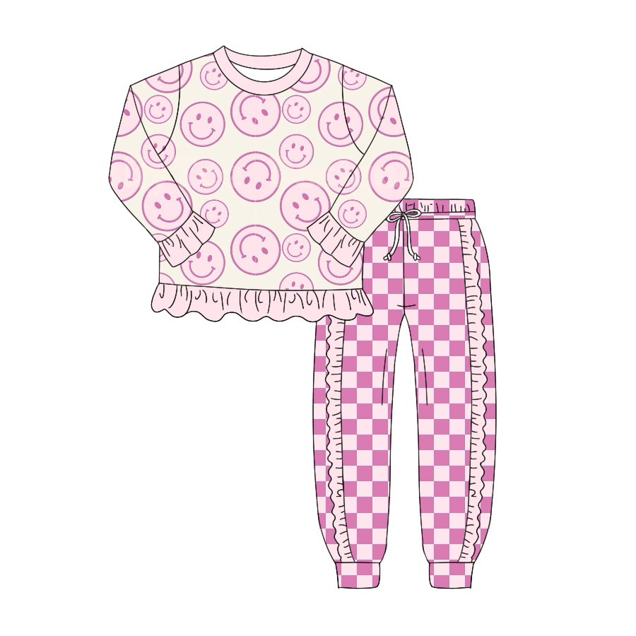 GLP1722  Beige long-sleeved plaid trousers suit