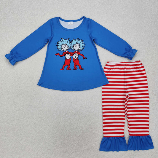 GLP2177 Blue long-sleeved lace red striped trousers suit