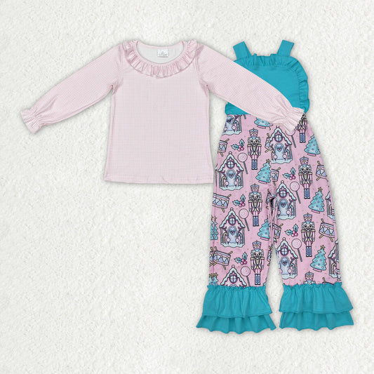 GLP2237   Baby Girls Christmas Soldier Straps Jumpsuits Shirts Clothes Sets