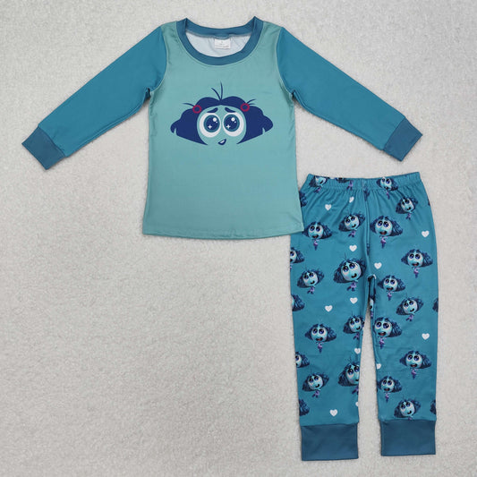 GLP2241  Cartoon expression love blue-green long-sleeved trousers pajamas set