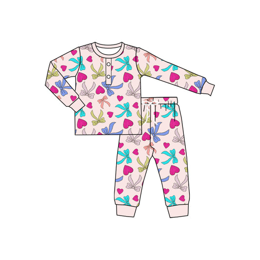 presale GLP2273 Valentine's Day Love Colorful Bow Pattern Pink Long Sleeve Long Pants Pajama Set  2024 11.25