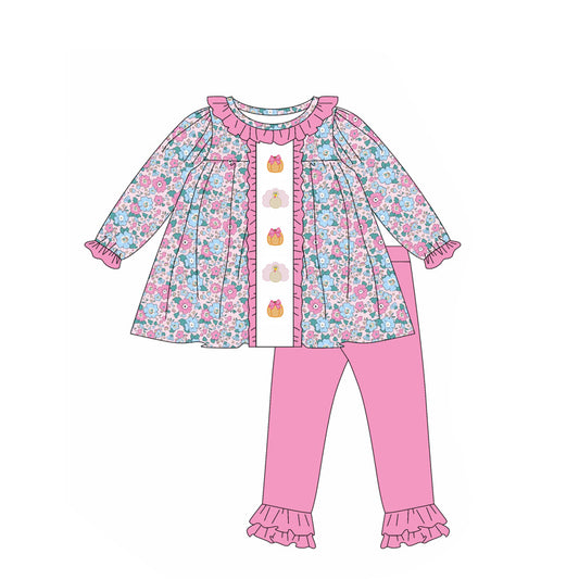 presale GLP2352  Pink floral pumpkin turkey tunic pants girls fall clothes D 5.15