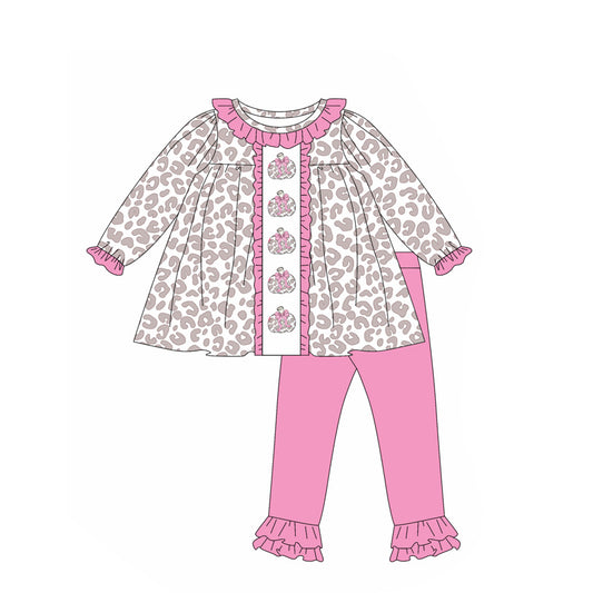 presale GLP2353 Long sleeves leopard pumpkin tunic pants girls fall clothes D 5.15