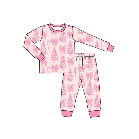 presale GLP2356  Long sleeves pink bow Christmas tree girls pajamas D 5.16
