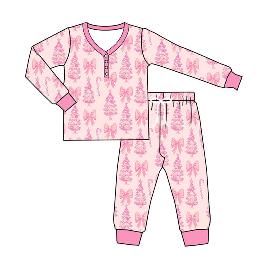 presale GLP2357  Long sleeves pink bow Christmas tree adult women pajamas D 5.16