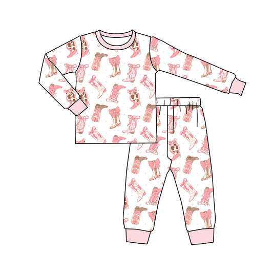 presale GLP2358  Long sleeves pink bow bow boots western girls pajamas D 5.16