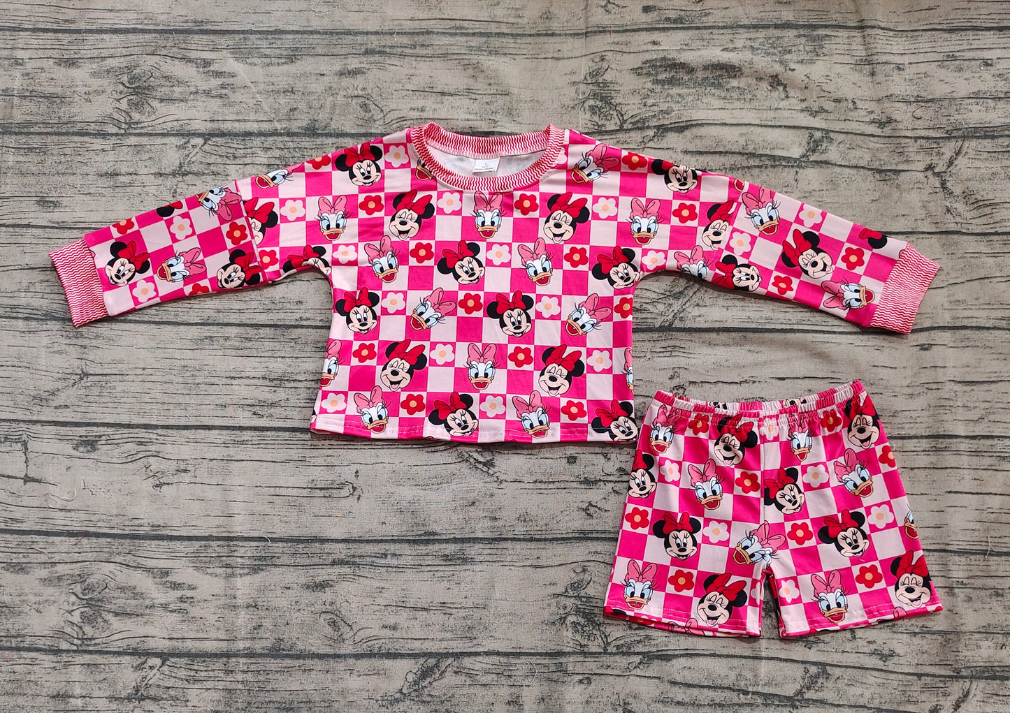 GLS0010  Baby Girls Pink Long Sleeves Cartoon Mouse Top Skorts Set D 4.8