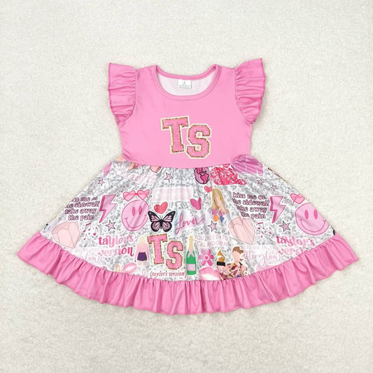 GSD0932 Alphabet pink lace flying sleeve dress