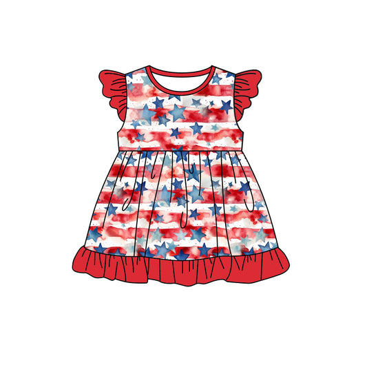 presale GSD1141 National Day star red striped lace flying sleeve dress
