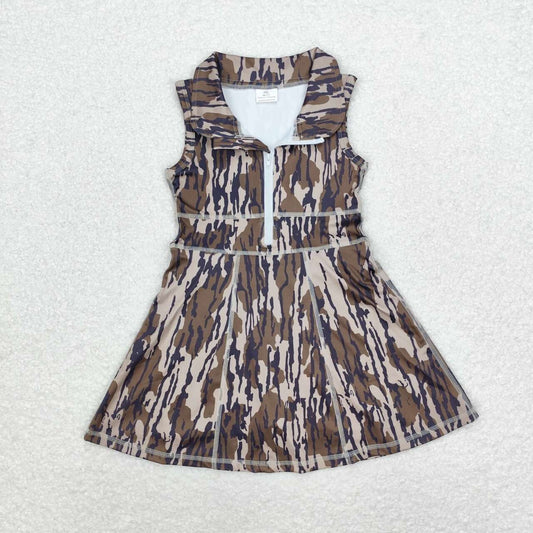 GSD1383 Army Green Camouflage Zipper Yoga Sleeveless Dress