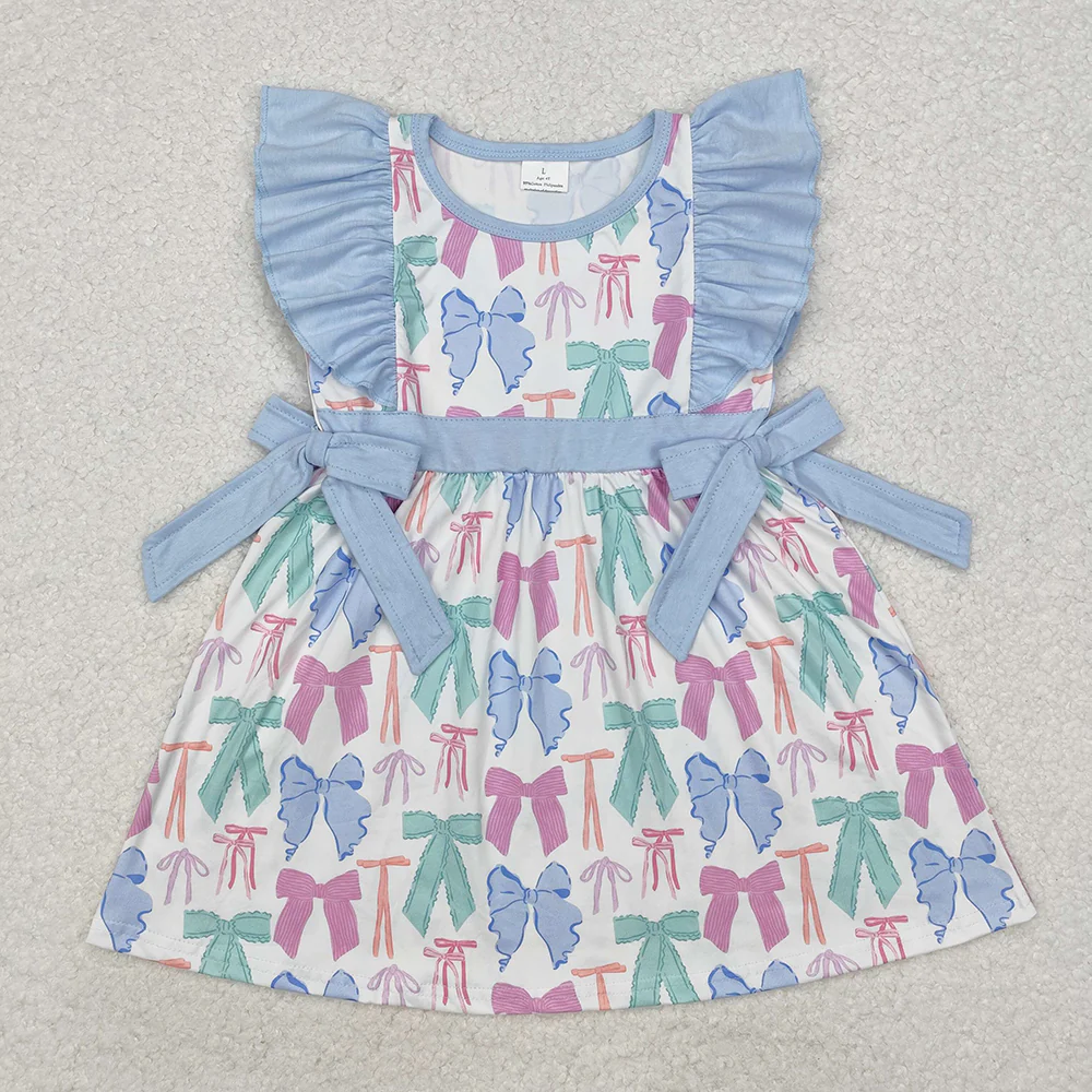 Match Sibling Baby Girls Colorful Bows Spring Rompers Dresses