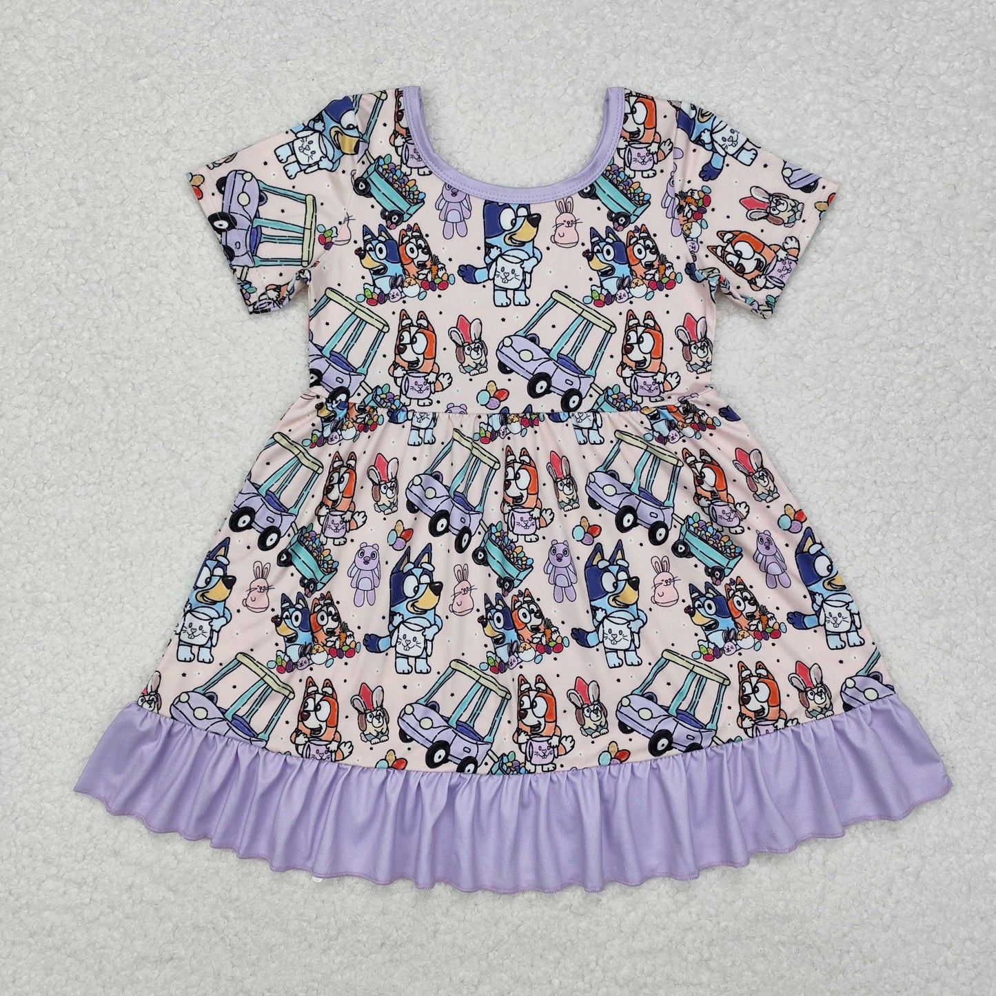 GSD1491  easter Car Purple Lace Short Sleeve Dress