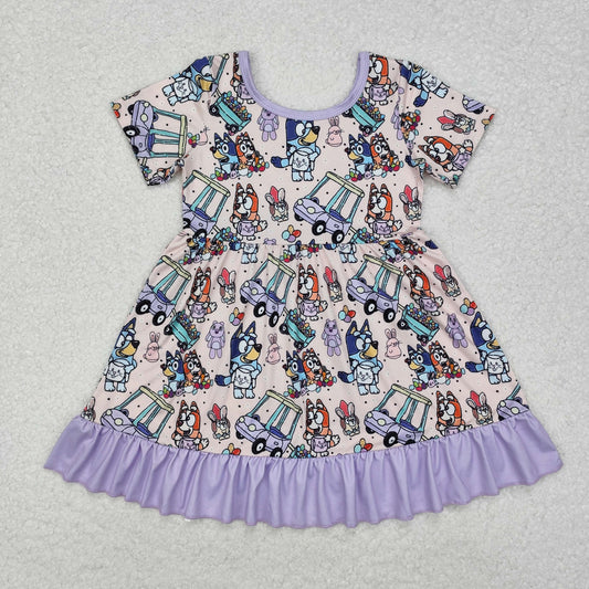 GSD1491  easter Car Purple Lace Short Sleeve Dress
