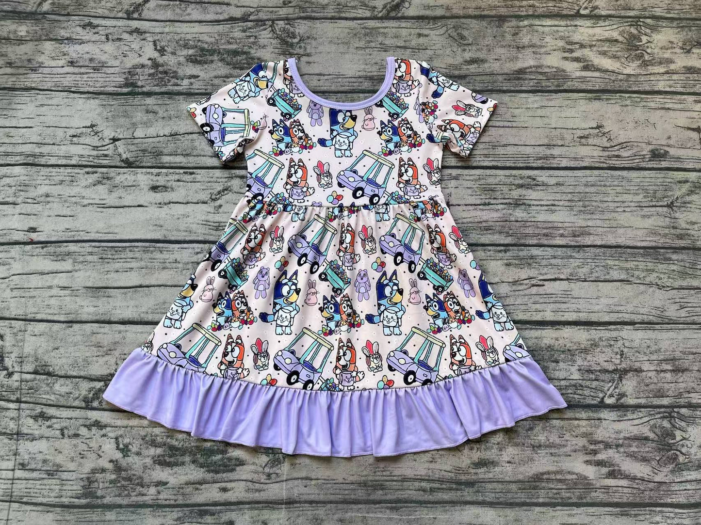 GSD1491  easter Car Purple Lace Short Sleeve Dress