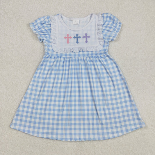 GSD1522  Cross Lace Blue Plaid Short Sleeve Dress  D 3.1