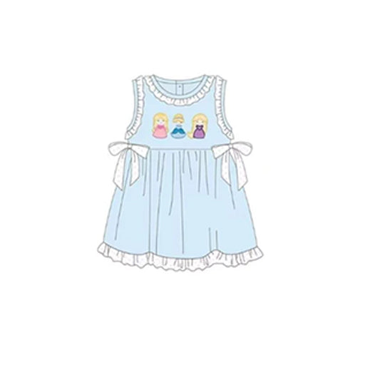 presale GSD1564  Princess Lace Bow Blue Sleeveless Dress 2024 11.8