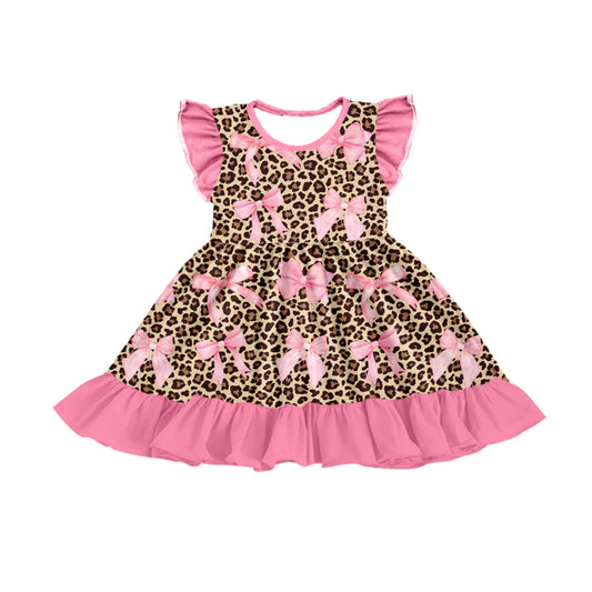 presale GSD1569 Bow pattern leopard print pink lace flying sleeve dress  2024 11.9