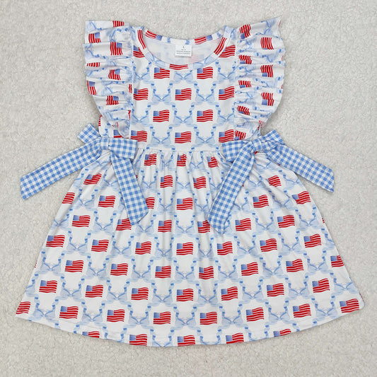 GSD1641 National Day Flag Blue Plaid Bow Pattern Sleeveless Dress  D 3.14