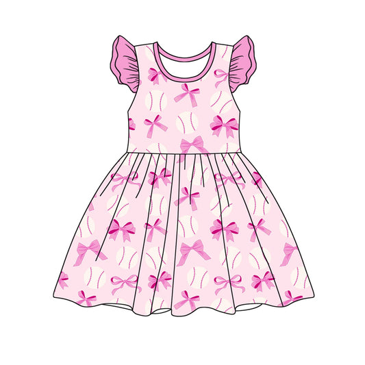 presale GSD1690 Baseball bow pattern pink flying sleeve dress   2024 12.10